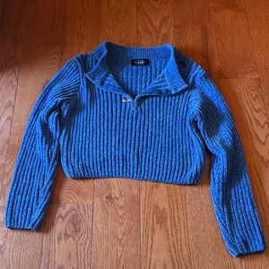 Cider Blue Ribbed Cowl Neck Sweater